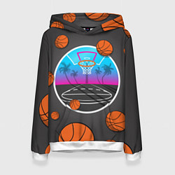 Толстовка-худи женская Летящие баскетбольные мячики, цвет: 3D-белый