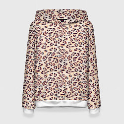 Толстовка-худи женская Коричневый с бежевым леопардовый узор, цвет: 3D-белый