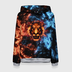 Толстовка-худи женская Огонь и вода - лев, цвет: 3D-меланж