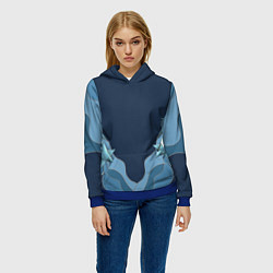 Толстовка-худи женская Голубые линии и звезды Абстрактный принт со звезда, цвет: 3D-синий — фото 2