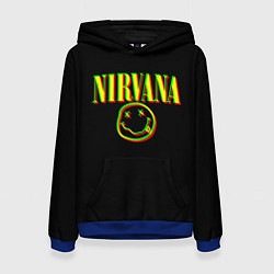 Толстовка-худи женская Nirvana logo glitch, цвет: 3D-синий
