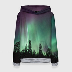 Толстовка-худи женская Сияние над лесом, цвет: 3D-меланж