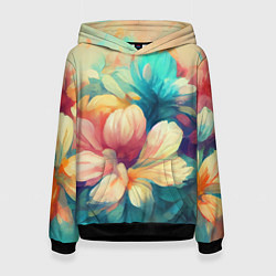 Толстовка-худи женская Цветочный букет нарисованный маслом, цвет: 3D-черный