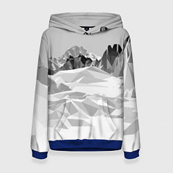 Толстовка-худи женская Полигональные стилизованные горы - вершина, цвет: 3D-синий