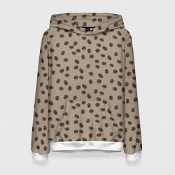 Толстовка-худи женская Кофейные зерна паттерн, цвет: 3D-белый