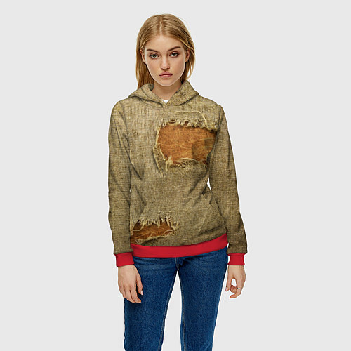 Женская толстовка Старая рваная мешковина - авангард / 3D-Красный – фото 3