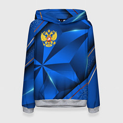 Толстовка-худи женская Герб РФ на синем объемном фоне, цвет: 3D-меланж