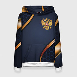 Толстовка-худи женская Blue & gold герб России, цвет: 3D-белый