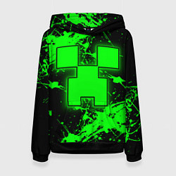 Толстовка-худи женская Minecraft neon green, цвет: 3D-черный
