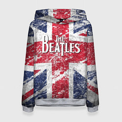 Толстовка-худи женская The Beatles - лого на фоне флага Великобритании, цвет: 3D-меланж
