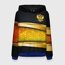 Толстовка-худи женская Black & gold - герб России, цвет: 3D-синий
