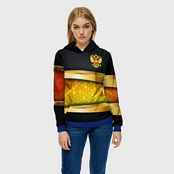 Толстовка-худи женская Black & gold - герб России, цвет: 3D-синий — фото 2