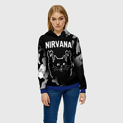 Толстовка-худи женская Группа Nirvana и рок кот, цвет: 3D-синий — фото 2