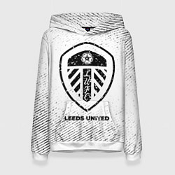 Толстовка-худи женская Leeds United с потертостями на светлом фоне, цвет: 3D-белый
