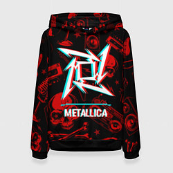 Толстовка-худи женская Metallica rock glitch, цвет: 3D-черный