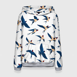 Толстовка-худи женская Ласточки парят в небе, цвет: 3D-меланж
