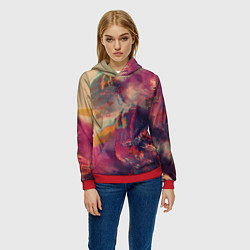 Толстовка-худи женская Множество красок - Розовый, красный, жёлтый, цвет: 3D-красный — фото 2