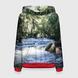 Толстовка-худи женская Течёт река в лесу, цвет: 3D-красный