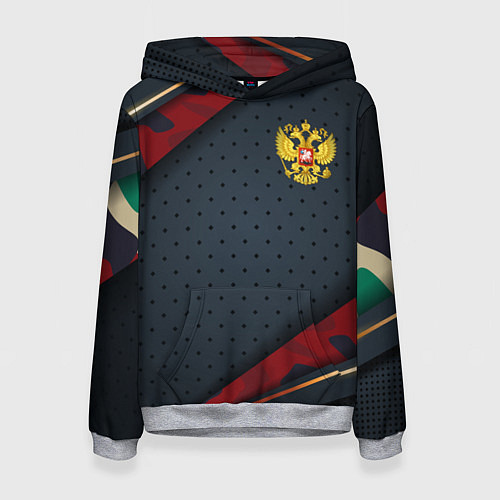 Женская толстовка Герб России черно-красный камуфляж / 3D-Меланж – фото 1