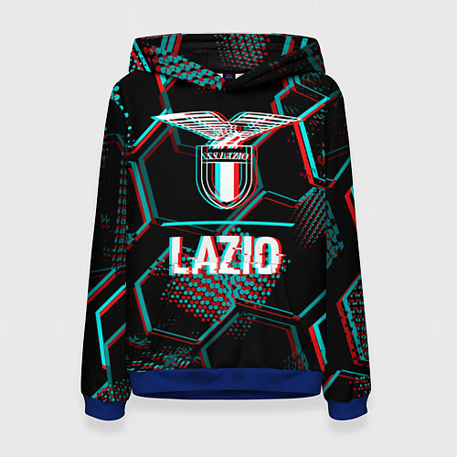 Женская толстовка Lazio FC в стиле glitch на темном фоне / 3D-Синий – фото 1
