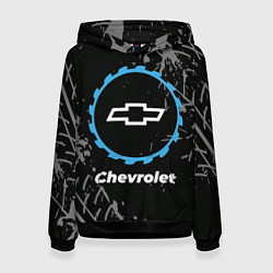 Толстовка-худи женская Chevrolet в стиле Top Gear со следами шин на фоне, цвет: 3D-черный