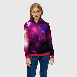 Толстовка-худи женская Фиолетовые неоновые блики, цвет: 3D-красный — фото 2