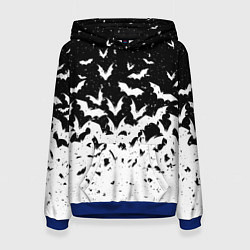Толстовка-худи женская Black and white bat pattern, цвет: 3D-синий