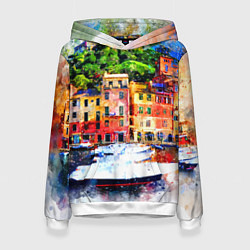 Толстовка-худи женская Картина красочный город, цвет: 3D-белый