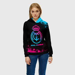 Толстовка-худи женская Real Madrid - neon gradient, цвет: 3D-черный — фото 2