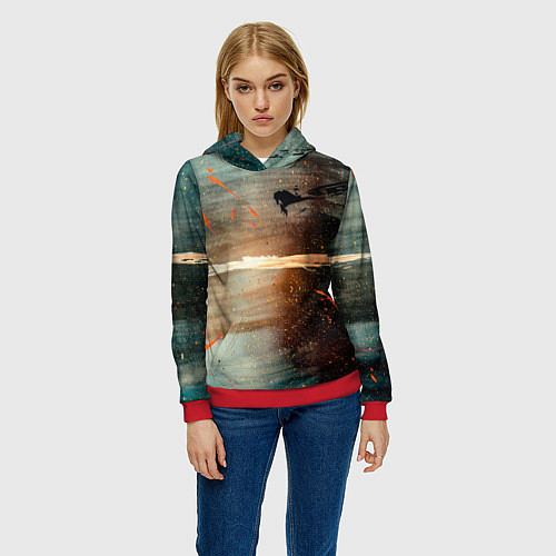 Женская толстовка Светло-синий абстрактный фон и брызки красок / 3D-Красный – фото 3