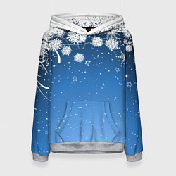 Толстовка-худи женская Снежный узор на синем фоне, цвет: 3D-меланж
