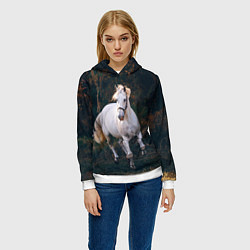 Толстовка-худи женская Скачущая белая лошадь, цвет: 3D-белый — фото 2