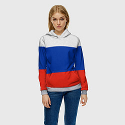 Толстовка-худи женская Триколор - флаг России плетёный, цвет: 3D-меланж — фото 2