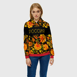 Толстовка-худи женская РОССИЯ роспись хохлома, цвет: 3D-красный — фото 2