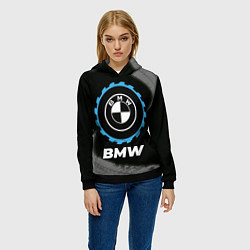 Толстовка-худи женская BMW в стиле Top Gear со следами шин на фоне, цвет: 3D-черный — фото 2