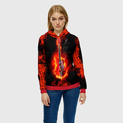 Толстовка-худи женская Огненная гитара, цвет: 3D-красный — фото 2