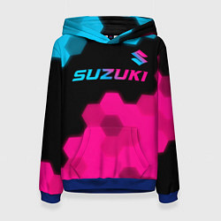 Толстовка-худи женская Suzuki - neon gradient: символ сверху, цвет: 3D-синий