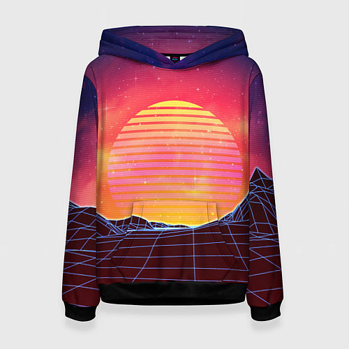 Женская толстовка Абстрактные 3D неоновые горы на закате / 3D-Черный – фото 1