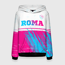 Толстовка-худи женская Roma neon gradient style: символ сверху, цвет: 3D-черный