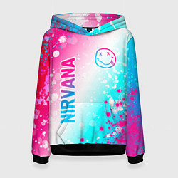Толстовка-худи женская Nirvana neon gradient style: надпись, символ, цвет: 3D-черный