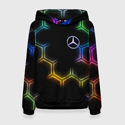Толстовка-худи женская Mercedes - neon pattern, цвет: 3D-черный