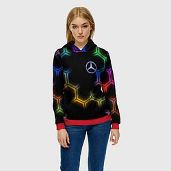 Толстовка-худи женская Mercedes - neon pattern, цвет: 3D-красный — фото 2