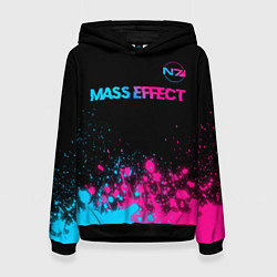 Толстовка-худи женская Mass Effect - neon gradient: символ сверху, цвет: 3D-черный