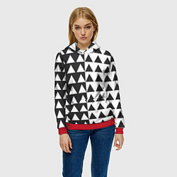 Толстовка-худи женская Черно-белые треугольники паттерн, цвет: 3D-красный — фото 2