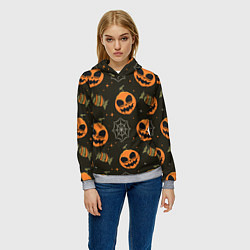 Толстовка-худи женская Хэллоуин тыквы, цвет: 3D-меланж — фото 2