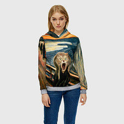 Толстовка-худи женская Нейросеть - крик кота, цвет: 3D-меланж — фото 2
