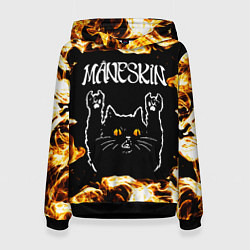 Толстовка-худи женская Maneskin рок кот и огонь, цвет: 3D-черный