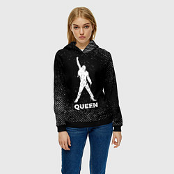Толстовка-худи женская Queen с потертостями на темном фоне, цвет: 3D-черный — фото 2