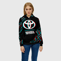 Толстовка-худи женская Значок Toyota в стиле glitch на темном фоне, цвет: 3D-черный — фото 2