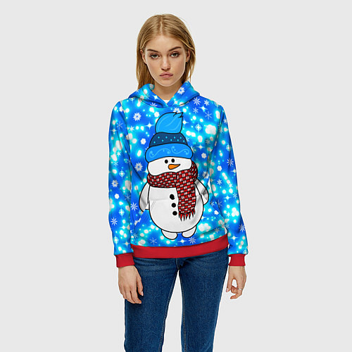 Женская толстовка Снеговик в шапке / 3D-Красный – фото 3
